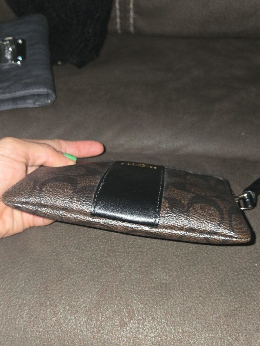 Coach Brown Signature Zip Wallet with Black Center Panel - Picture 6 of 11